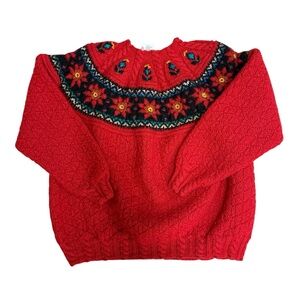 Dale of Norway Vintage Red Fair Isle 100% Norwegian Wool Knit Sweater Size Large